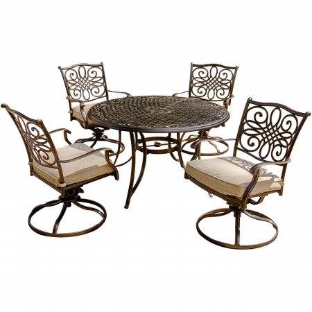 Traditions Outdoor Patio Dining Set - 5 Pieces (4 Swivel Rockers, 48'' Round Table)