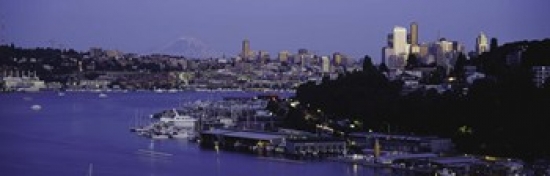City Skyline At The Lakeside With Mt Rainier In The Background Lake Union Seattle King County Washington State Usa Poster Print By - 36 X 12