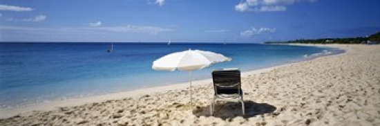 Single Beach Chair And Umbrella On Sand Saint Martin French West Indies Poster Print By - 36 X 12
