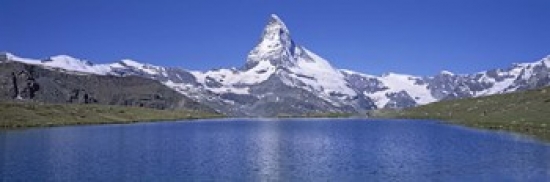 Ppi62022l Panoramic View Of A Snow Covered Mountain By A Lake Matterhorn Zermatt Switzerland Poster Print By - 36 X 12