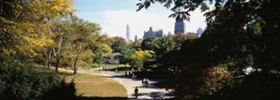 High Angle View Of A Group Of People Walking In A Park Central Park Manhattan New York City New York State Usa Poster Print By - 36 X 12