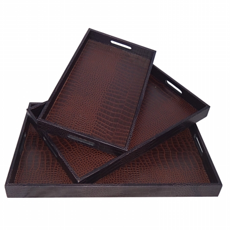 Cheung's Fp-3830-3 Set Of 3 Brown Faux Snakeskin Vinyl Tray