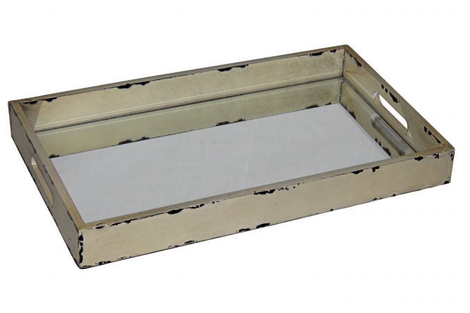 Cheung's Fp-3843w White Distressed Wooden Tray With Bevelled Mirror