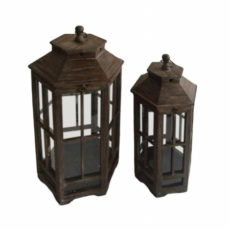 Cheung's Fp-3642-2a Set Of 2 Wood And Glass Lantern