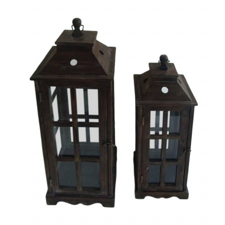 Cheung's Fp-3642-2b Set Of 2 Wood And Glass Lantern
