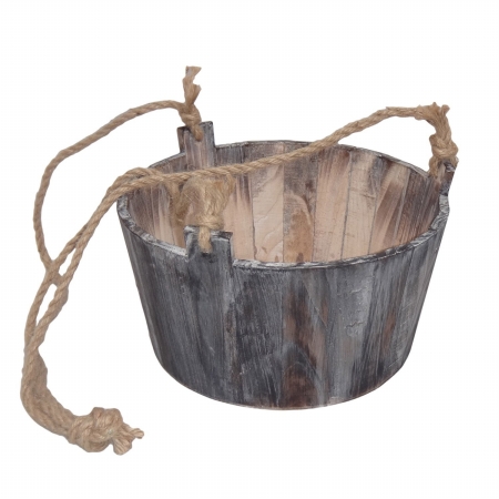 Cheung's Fp-3693 Round Wooden Planter With Rope Handle