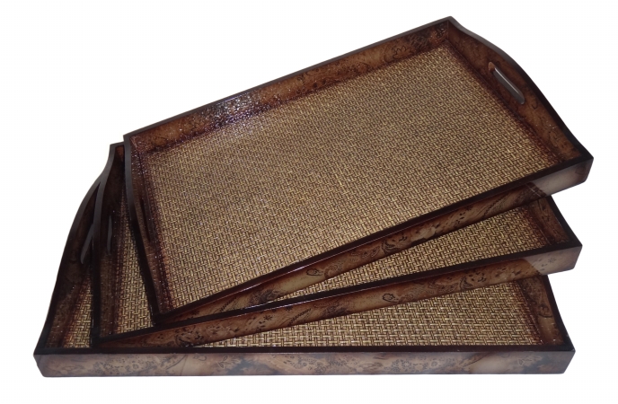 Cheung's Fp-3718-3 Large Wooden Tray With Woven Inlay