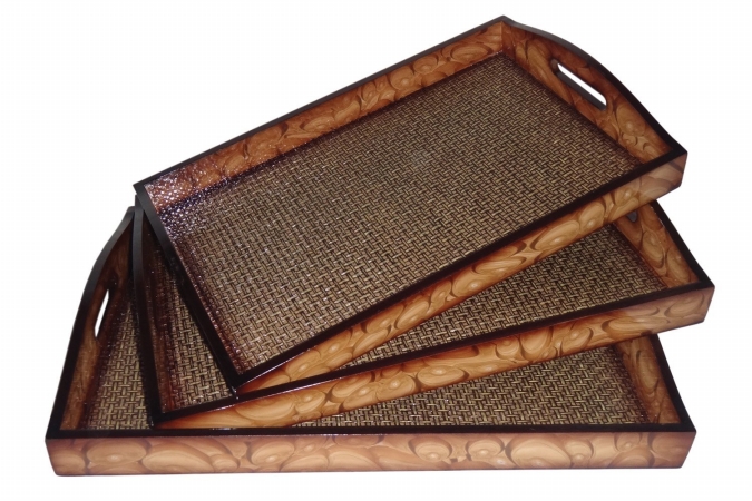 Cheung's Fp-3719-3 Large Wooden Tray With Woven Inlay