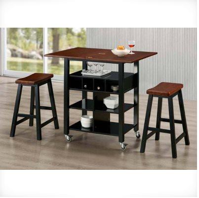 4D Concepts 43928 Phoenix Kitchen Island with 2 Stools - Mahogany and Black