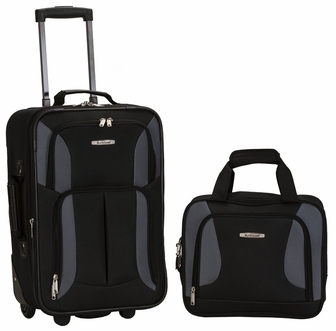 F102-black-gray 2 Pc Luggage Set - Black-gray