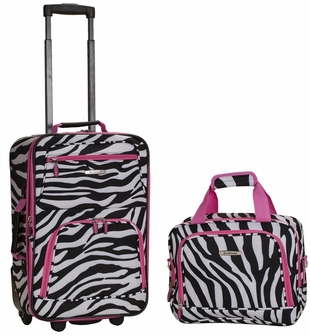 F102-pinkzebra 2 Pc Pink Zebra Luggage Set - Pinkzebra