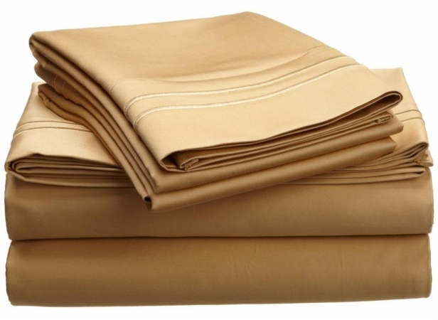 800xlsh Slgl-gl 800 Thread Count Egyptian Cotton Twin Xl Sheet Set Solid Gold With Gold Embroidery Lines