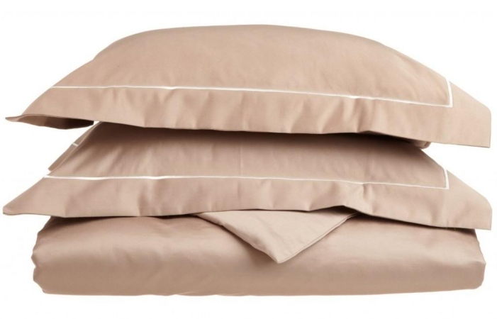 800fqdc Sltp-iv 800 Thread Count Egyptian Cotton Full-queen Duvet Cover Set Solid Taupe With Ivory Embroidery Lines