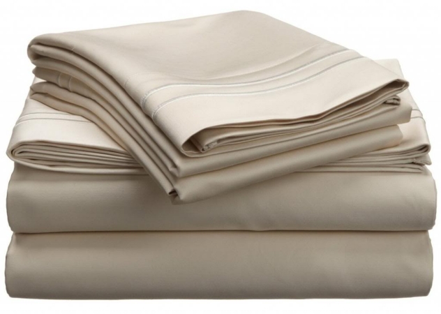 800flsh Sliv-iv 800 Thread Count Egyptian Cotton Full Sheet Set Solid Ivory With Ivory Embroidery Lines