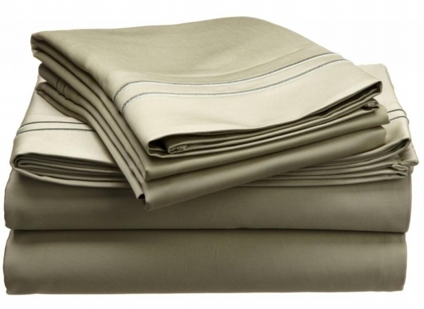 800flsh Slsg-sg 800 Thread Count Egyptian Cotton Full Sheet Set Solid Sage With Sage Embroidery Lines