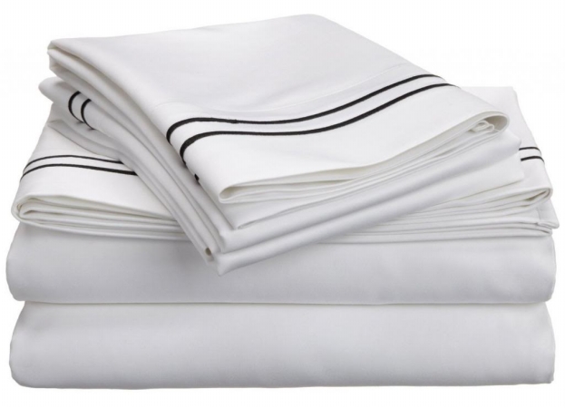 800qnsh Slwh-bk 800 Thread Count Egyptian Cotton Queen Sheet Set Solid White With Black Embroidery Lines