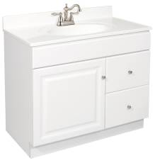 102458 Wyndham Bathroom Vanity Cabinet Ready To Assemble 1 Door 2 Drawer White 36x31-1/2x21"