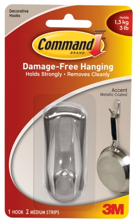 17071bn Medium Brushed Nickel Command Hook With 2 Adhesive Strips