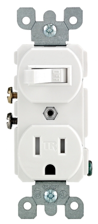 Leviton Mfg R62-t5225-0ws 15 Amp White Toggle Switch & Receptacle Combination