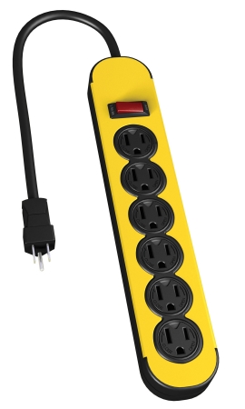 6 Outlet Yellow & Black Metal Power Block With 3 In. Cord