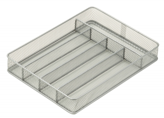 Silver 5 Compartment Steel Mesh Cutlery Utensil Organizer
