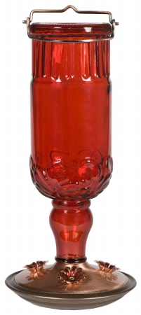 8119-2 24 Oz Capacity Red Glass Antique Hummingbird Feeder Pack Of 2