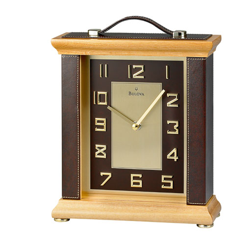 Bulova B2796 Leland Dark Brown Leather Accent Tabletop Clock by Bulova