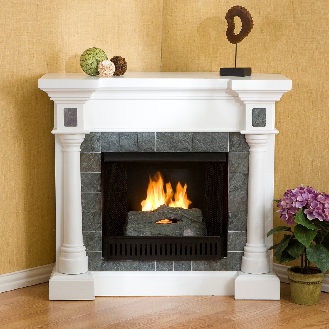 Southern Enterprises FA8756G Slate White Corner Gel Fuel Fireplace
