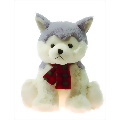 15'' Sitting Husky With Christmas Plaid Scarf- Pack of 6