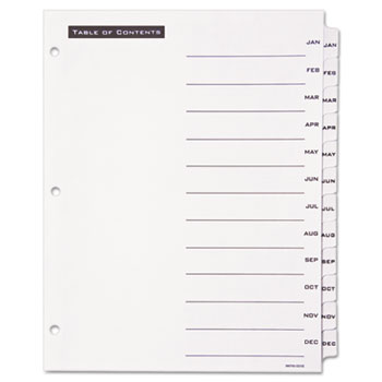 Office Essentials Table `n Tabs Dividers, 12-tab, Months, Letter, White, 1 Set