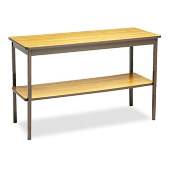 Uts1848lq Utility Table With Bottom Shelf, Rectangular, 48w X 18d X 30h, Oak/brown
