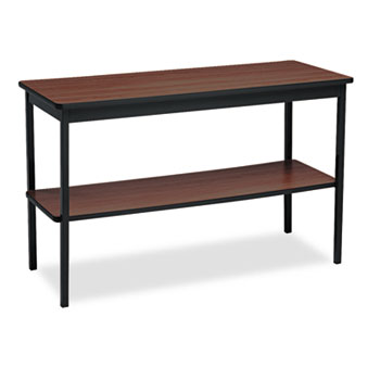 Uts1848wa Utility Table With Bottom Shelf, Rectangular, 48w X 18d X 30h, Walnut/black