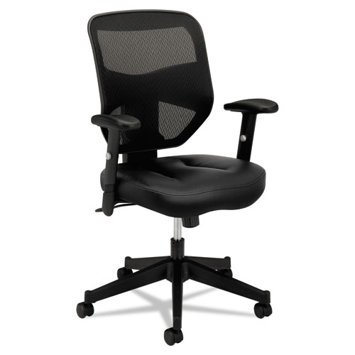 Vl531sb11 Vl531 Series High-back Work Chair, Mesh Back, Padded Mesh Seat, Black Leather