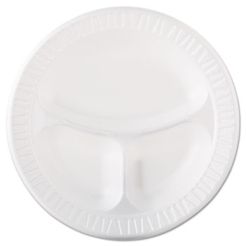 Plastic Dinnerware, Plate, 3-comp, 10 1/4'' Dia, White, 125/pack, 4 Packs/carton