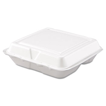 80ht3r Carryout Food Container, Foam, 3-comp, White, 8 X 7 1/2 X 2 3/10, 200/carton