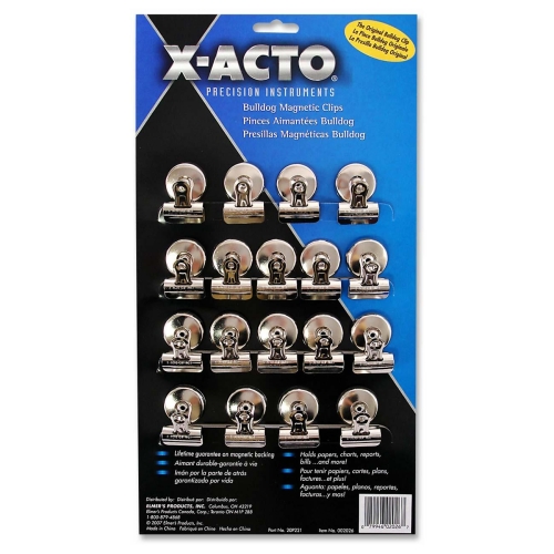 Elmer's Products, Inc. 2026 Bulldog Magnetic Clips, Steel, 1-1/4''w, Nickel-plated, 18/box