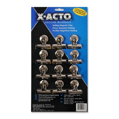 Elmer's Products, Inc. 2027 Bulldog Magnetic Clips, Steel, 2-1/4''w, Nickel-plated, 12/box