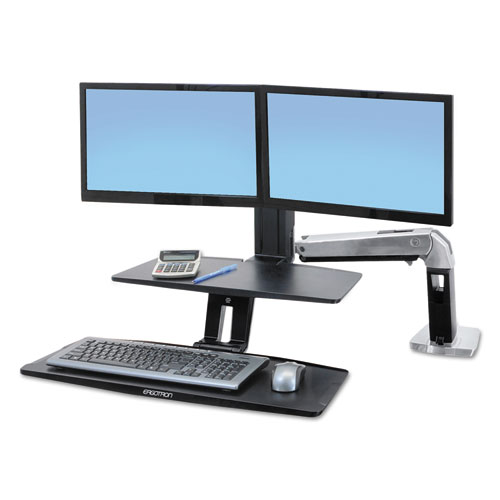 24392026 Workfit-a Sit-stand Workstation W/suspended Keyboard, For Dual Monitors