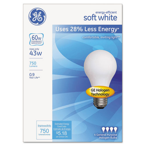 66247 Halogen Bulb, Globe, 43 Watts, Soft White, 4/pack