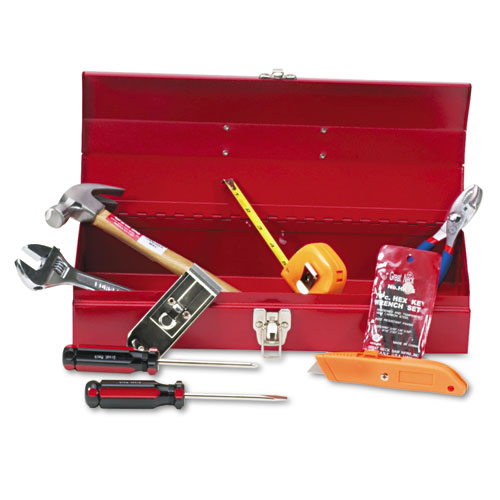 Ctb9 16-piece Light-duty Office Tool Kit, Metal Box, Red