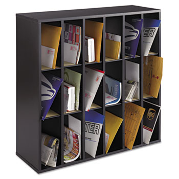Wood Mail Sorter With Adjustable Dividers, Stackable, 18 Compartments, Black