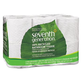 13733pk 100% Recycled Bathroom Tissue Rolls, 2-ply, White, 300 Sheets, 12 Rolls/pack