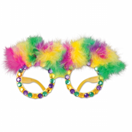 Mpany Feathers & Gems Mardi Gras Glasses - Pack Of 12