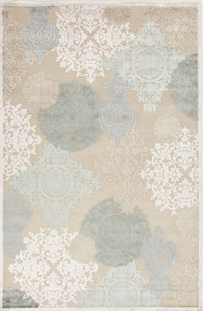 Rug116222 Machine Made Floral Pattern Art Silk/ Chenille Ivory/blue Area Rug ( 6x6 )
