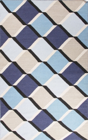 Rug115926 Flat-weave Geometric Pattern Wool Blue/gray Area Rug ( 5x8 )