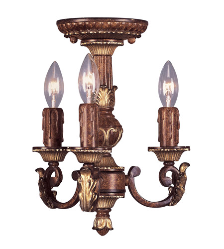 Livex 8583-63 3 Light Mini Chandelier In Verona Bronze With Aged Gold Leaf Accents
