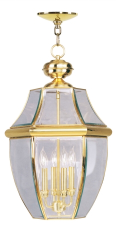 4 Light Outdoor Hanging Lantern In Polished Brass