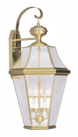 4 Light Outdoor Wall Lantern In Polished Brass
