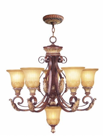 Livex 8555-63 5 Light Chandelier In Verona Bronze With Aged Gold Leaf Accents