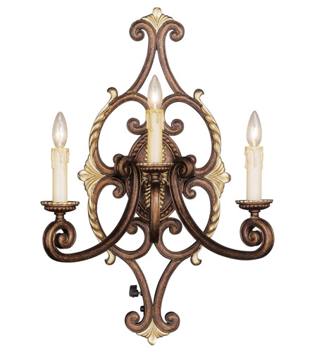 Livex 8863-64 3 Light Wall Sconce In Palacial Bronze With Gilded Accents
